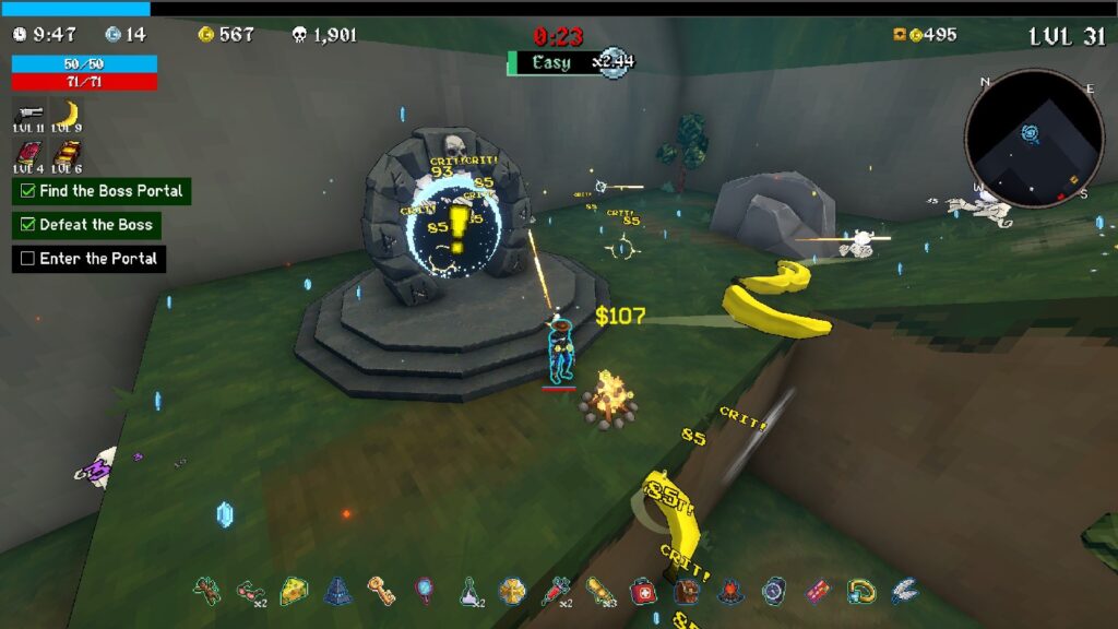 CL4NK the Robot Cowboy standing by a firepit in Megabonk, in an article talking about Bullet Heaven games