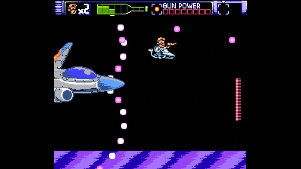 The Nerd Flying on a Battletoads hovercraft, fighting a plane in AVGN 8-Bit