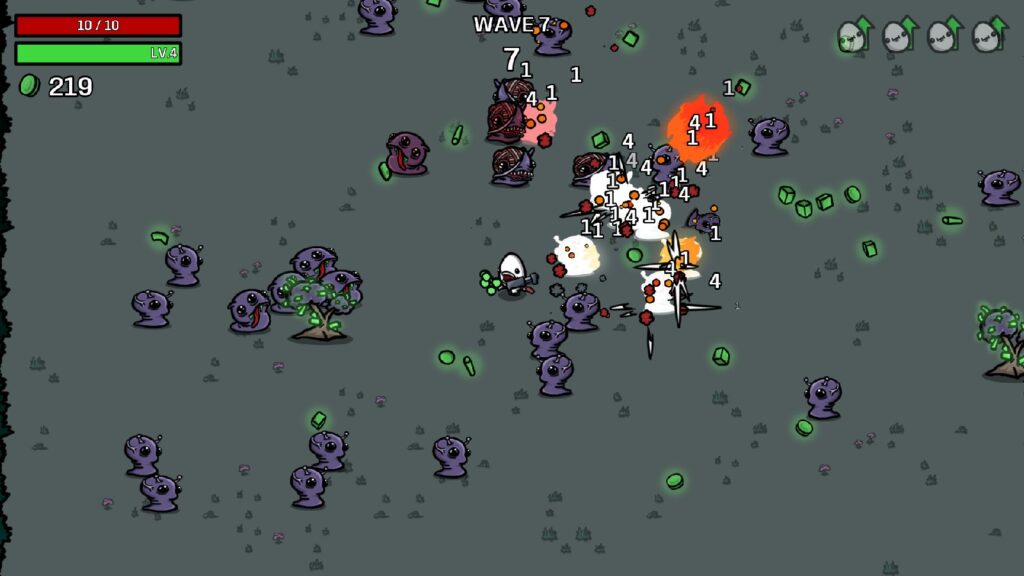 A gameplay screenshot of Brotato in an article speaking about Bullet Heaven games