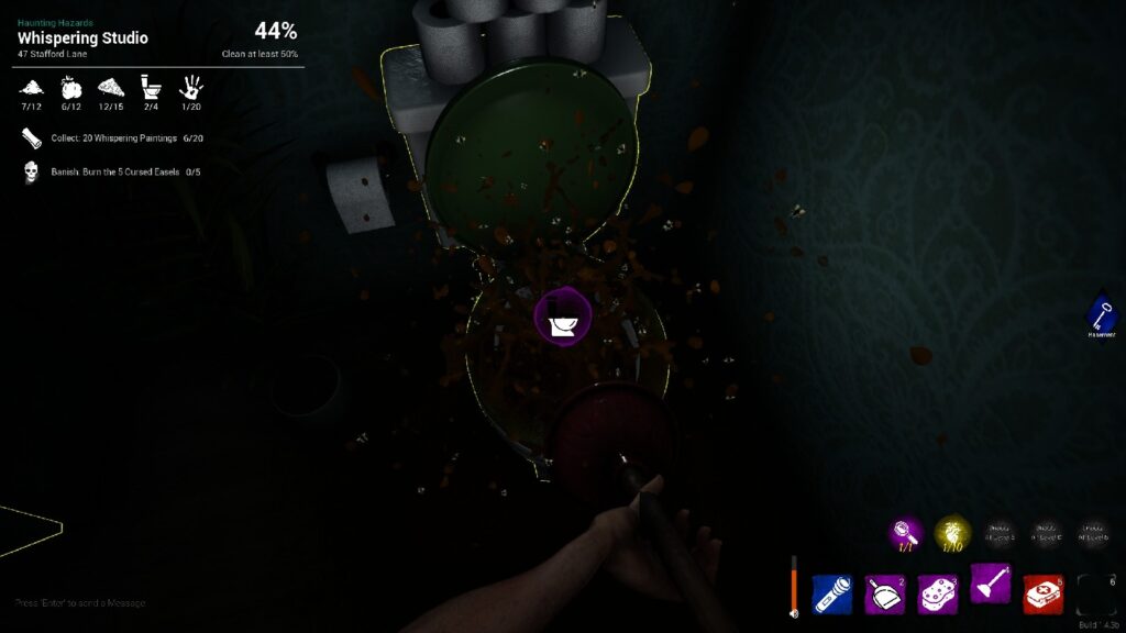 Cleaning out a toilet in 'Paranormal Cleanup', a horror game that has players cleaning up haunted houses.
