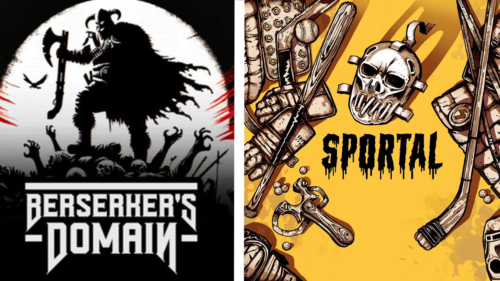 Key art for Berserker's Domain and Sportal, two boomer shooter roguelikes that have captivated me as of late