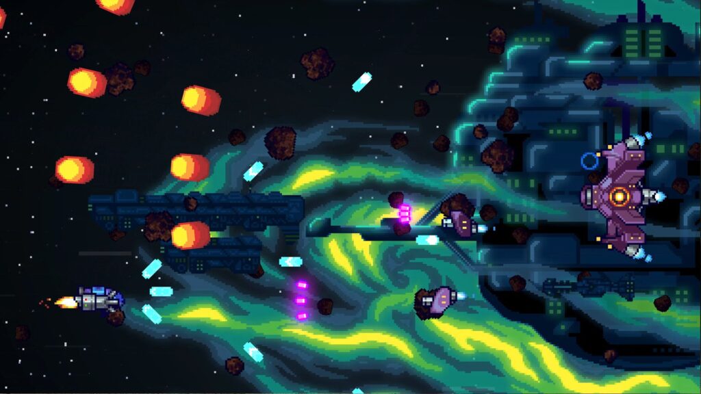 A gameplay screenshot of Rick Henderson, showing one of the pilots in flight, fighting against an enemy