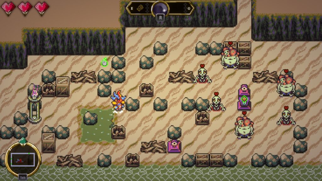 Gameplay from Sliding Hero, a single-dev project that combines Sokoban gameplay with Zelda-esque exploration