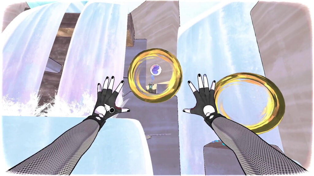 A gameplay screenshot of Whisk, showing one player tossing a Dreamcat to another