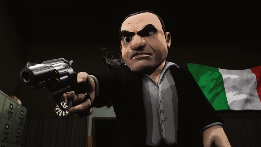 The boss holding a gun in Wise Guys