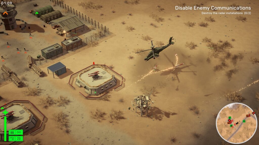 A gameplay screenshot of Cleared Hot, an indie game inspired by Desert Strike