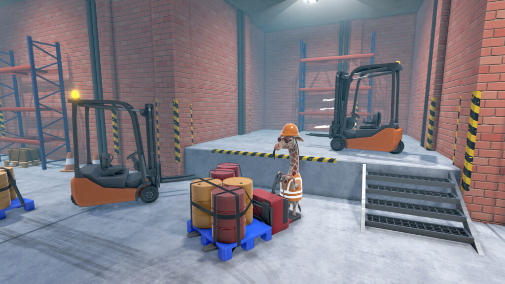 An in-game screenshot of Extreme Forklifting 3, featuring the main playable character