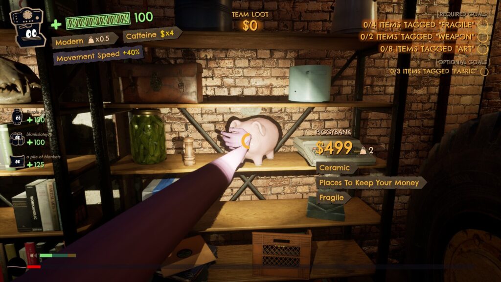 Grabbing a piggy bank with Extendo Arms in Burgle Supply Company