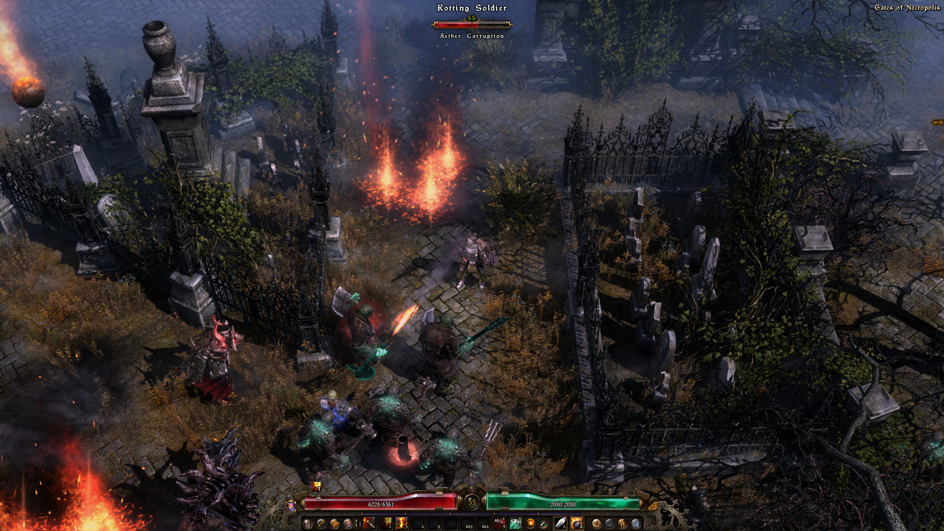 Fighting ghouls in a graveyard